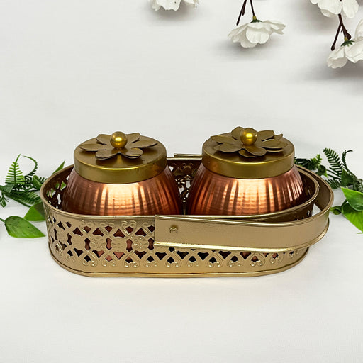 Metal Gold Basket With 2 Dry Fruit Jar Home/Office Decor 1