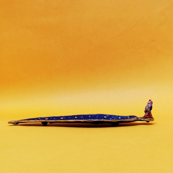 Handcrafted Metal Hand Painted Leaf Designed Incense Stick Stand Agarbatti Stand With Dhoop Holder and Ash Catcher