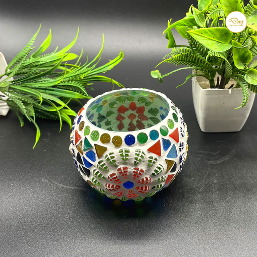Handmade multicolor mosaic glass tea light candle holder for home decor