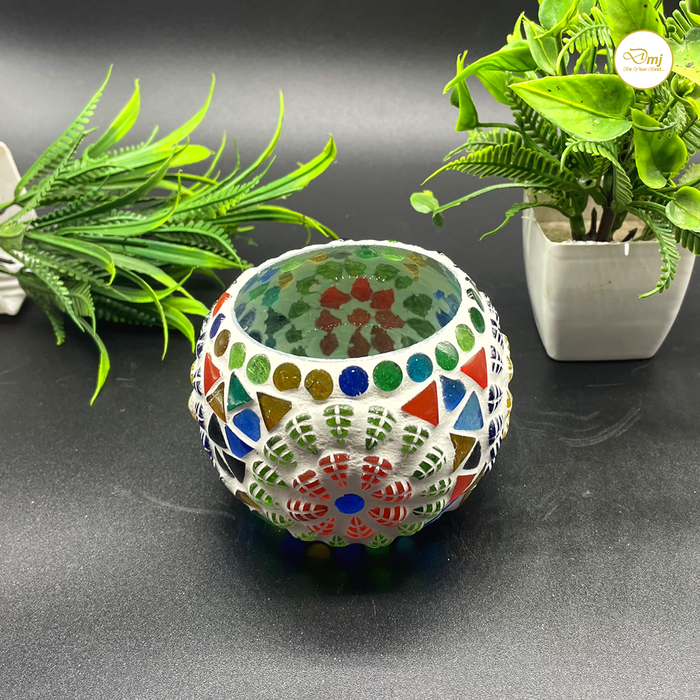 Handmade multicolor mosaic glass tea light candle holder for home decor