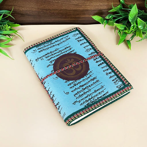 Blue Color Handmade Cotton Paper Diary with Om Symbol Print