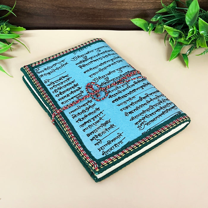 Blue Color Handmade Cotton Paper Diary with Om Symbol Print