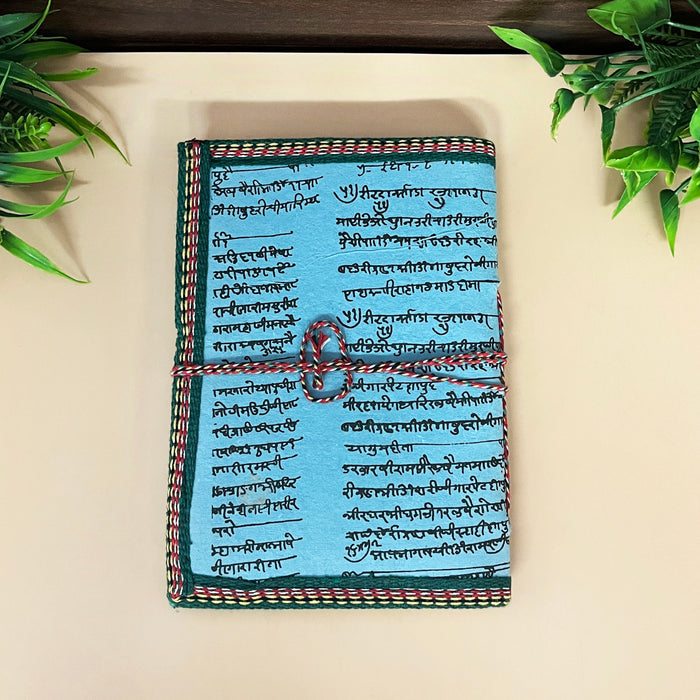 Blue Color Handmade Cotton Paper Diary with Om Symbol Print