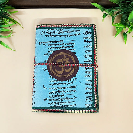 Blue Color Handmade Cotton Paper Diary with Om Symbol Print