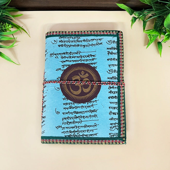 Blue Color Handmade Cotton Paper Diary with Om Symbol Print