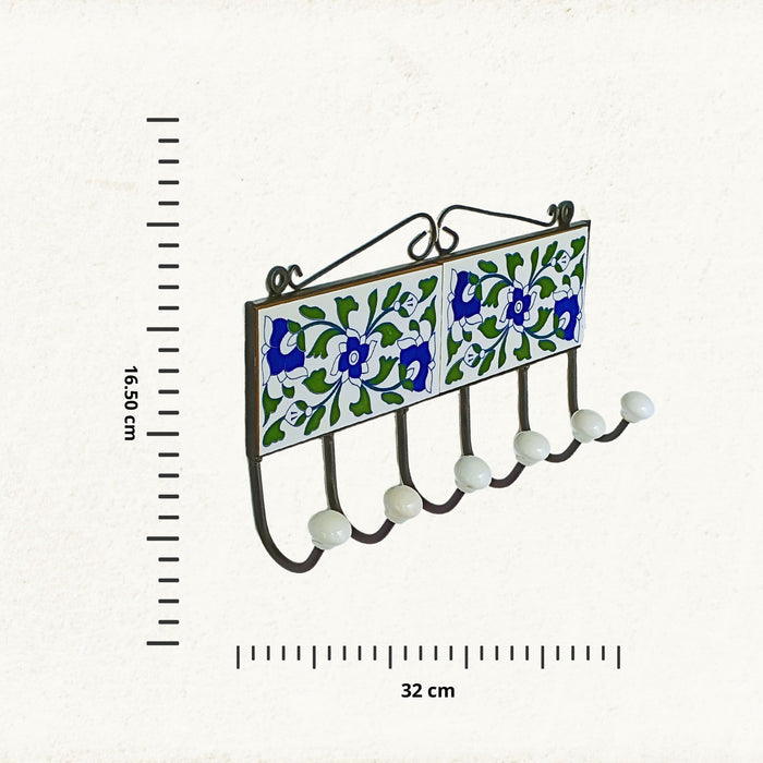 Handcrafted Floral Wall Hanger with 6 Peg Wall Ceramic Hook