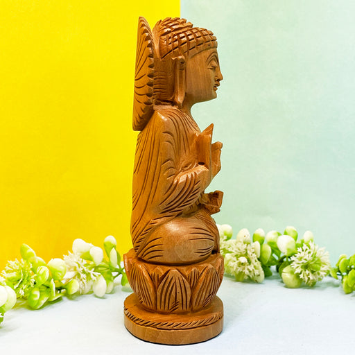 Wooden Lord Buddha Statue Sitting On Lotus Blessing Posture 1
