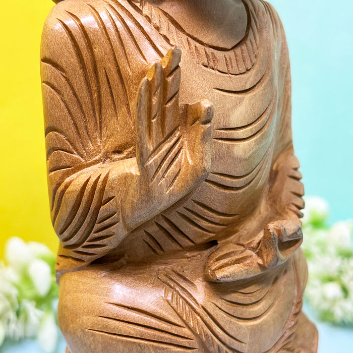 Wooden Lord Buddha Statue Sitting On Lotus Blessing Posture 8
