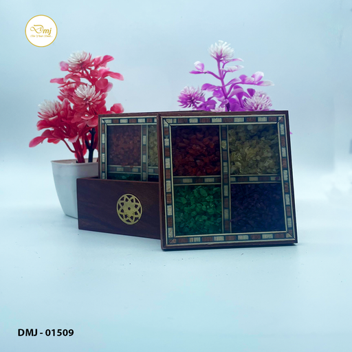 Gemstone Wood Tea Coasters with Holder 5-Piece Elevate Your Tea Experience | Buy Now