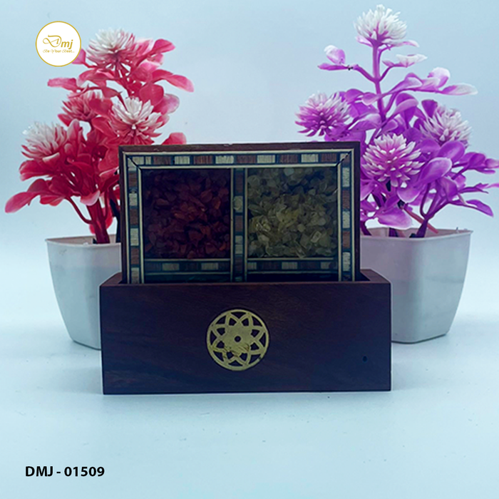 Gemstone Wood Tea Coasters with Holder 5-Piece Elevate Your Tea Experience | Buy Now
