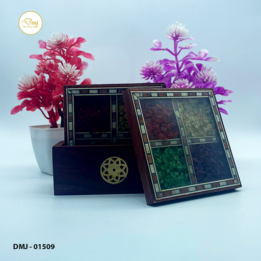 Gemstone Wood Tea Coasters with Holder 5-Piece Elevate Your Tea Experience | Buy Now