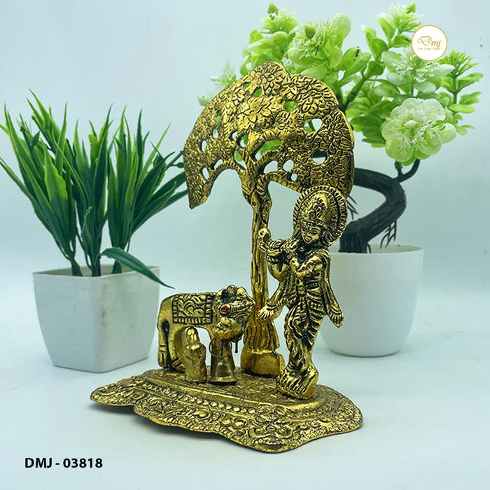 Premium Metal Cow & Krishna under Kadamb Tree Home Decor Art | Buy Now