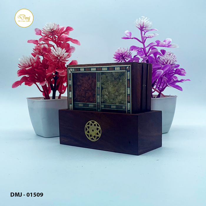 Gemstone Wood Tea Coasters with Holder 5-Piece Elevate Your Tea Experience | Buy Now