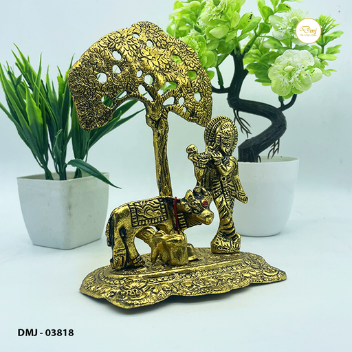 Premium Metal Cow & Krishna under Kadamb Tree Home Decor Art | Buy Now
