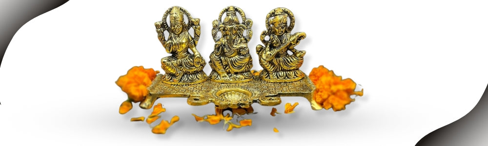 Buy Now Laxmi Ganesh Saraswati Diya Metal Set For Multipurpose