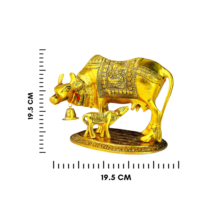 Handcrafted Metal Cow and Calf with Goddess Laxmi Sculpture