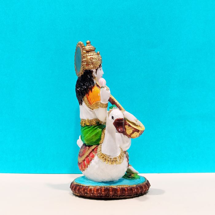 White Resin Goddess Saraswati Statue