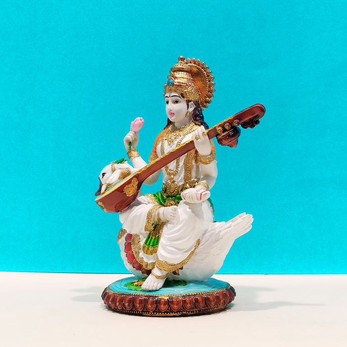 White Resin Goddess Saraswati Statue