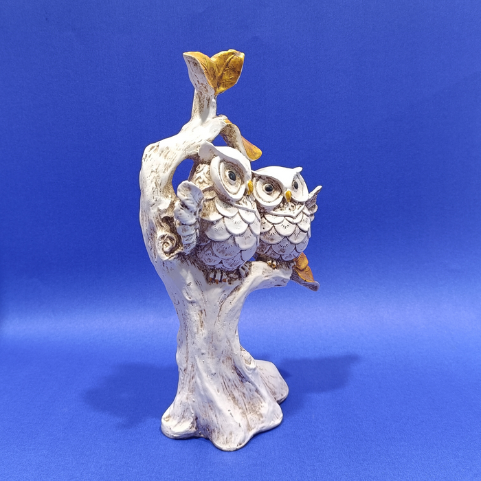 White Resin Owl Pair Sculpture