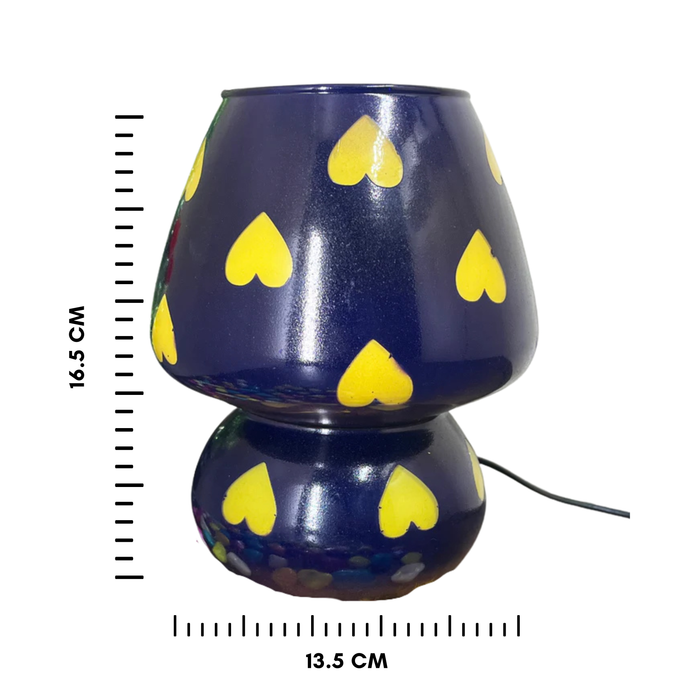Handcrafted Blue Glass Lamp with Yellow Heart Design – Decorative Table Light for Home Decor