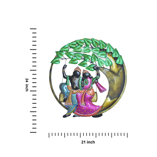 Radha Krishna Round Shape Metal wall Art for Home Decor