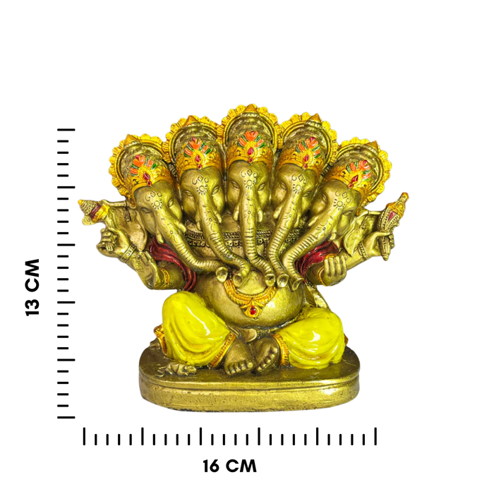Beautiful Golden Panchmukhi Ganesha Murti/Statue