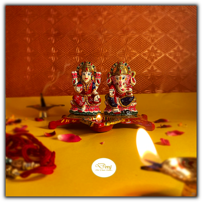 Divine Metal Laxmi & Ganesh Diya - Illuminate Your Home with Prosperity