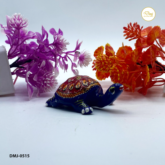 Handcrafted Blue Metal Tortoise with Intricate Meenakari Work - Decorative Figurine
