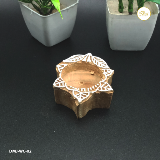 handcrafted wooden hand block tealight candle holder