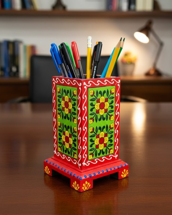 Hand-Painted Wooden Holder | flowers | Diwam handicrafts
