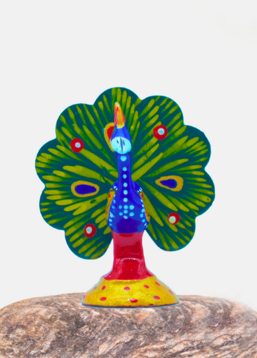 Colorful Metal Peacock Statue on Rock | Decorative Garden Ornament | Buy Now