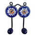 Blue Color Iron Hand Painted Ceramic Wall Hanger with Two Hooks