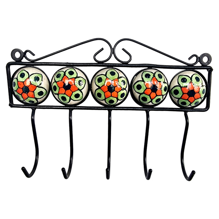 Ceramic Iron Key Hanger with 5 Hooks