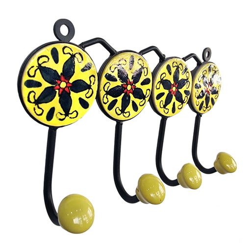 Flower Ceramic Iron Wall Key Hangers With 4 Hooks
