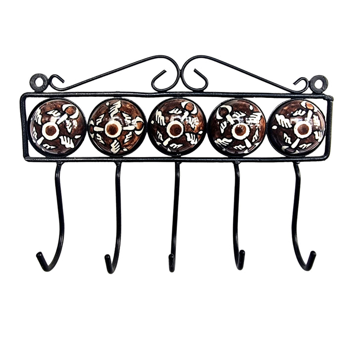 Handcrafted Brown Ceramic Iron Wall Key Hanger