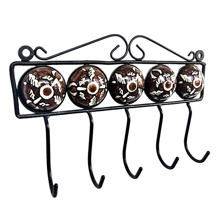Handcrafted Brown Ceramic Iron Wall Key Hanger