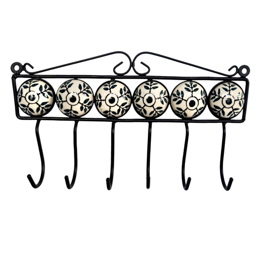6 Peg Floral Ceramic Handpainted Hooks & Wall Key Hangers