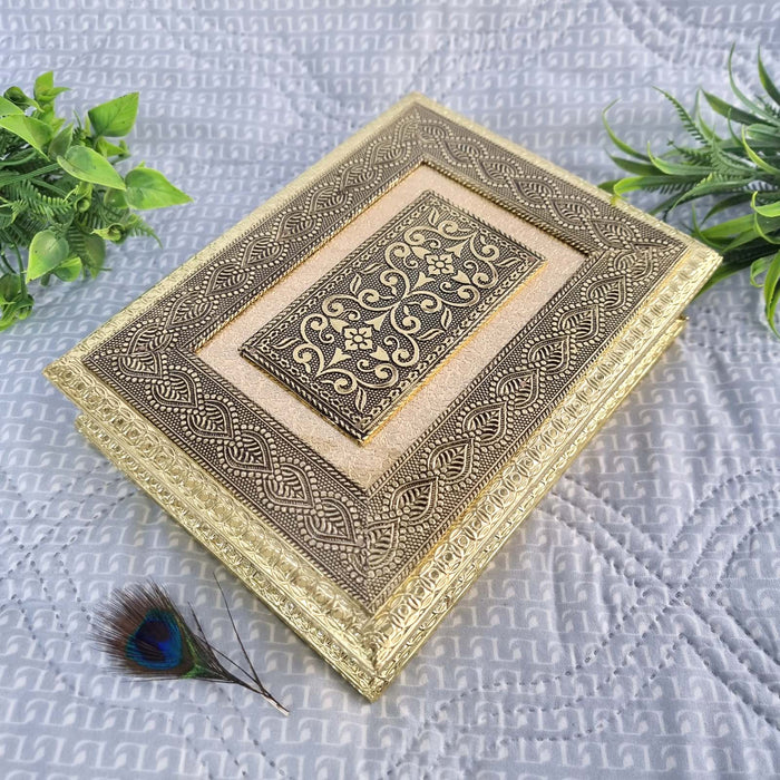 Decorative Dry Fruit Box | Golden Finish | Handmade | Festive Gift