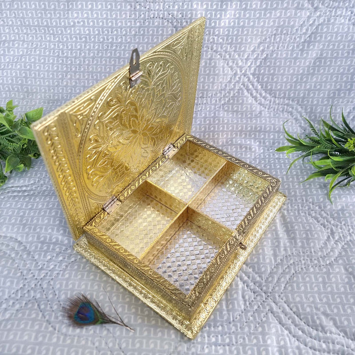 Decorative Dry Fruit Box | Golden Finish | Handmade | Festive Gift