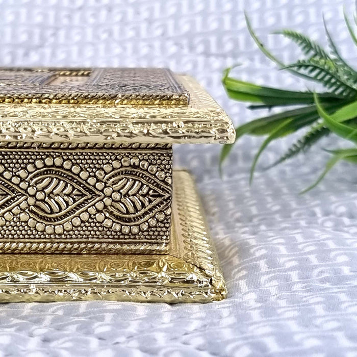 Decorative Dry Fruit Box | Golden Finish | Handmade | Festive Gift