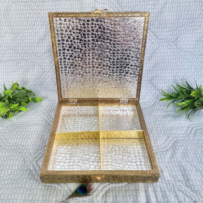 Double Golden Peacock Diwali Dry Fruit & Candy Box