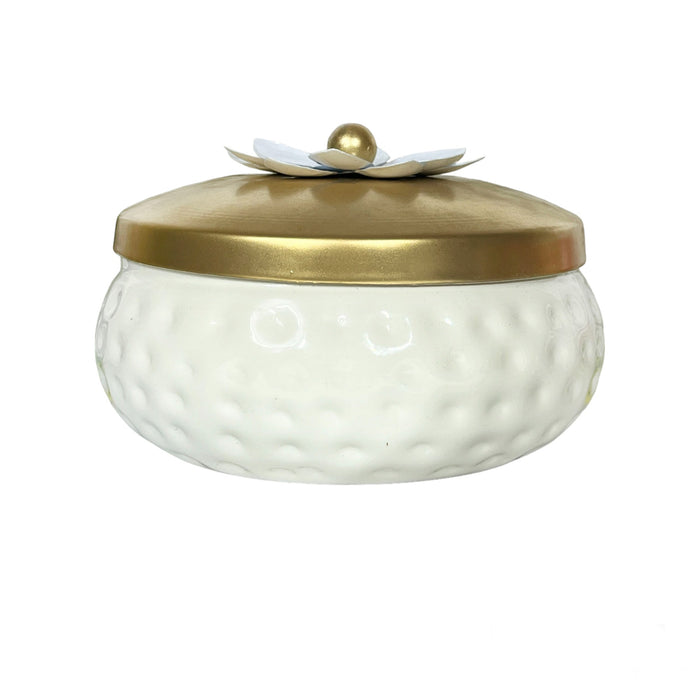 Elegant White Ceramic Storage Jar with Gold Lid | Decorative Multipurpose Organizer
