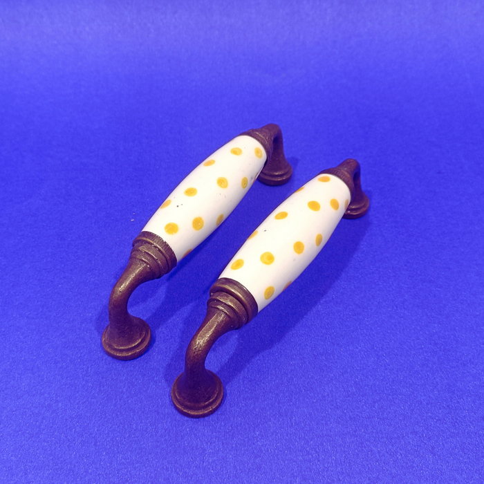 Handcrafted Polka Dot Ceramic Door Handle Set with Antique Metal Finish | Decorative Cabinet & Drawer Pull Handles