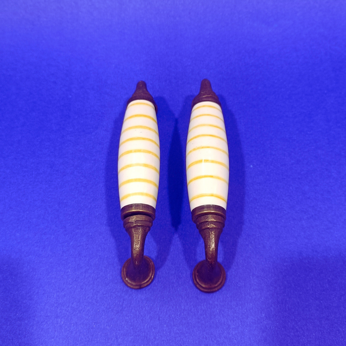 Handcrafted Striped Ceramic Door Handle Set with Antique Metal Finish | Decorative Cabinet & Drawer Pull Handles