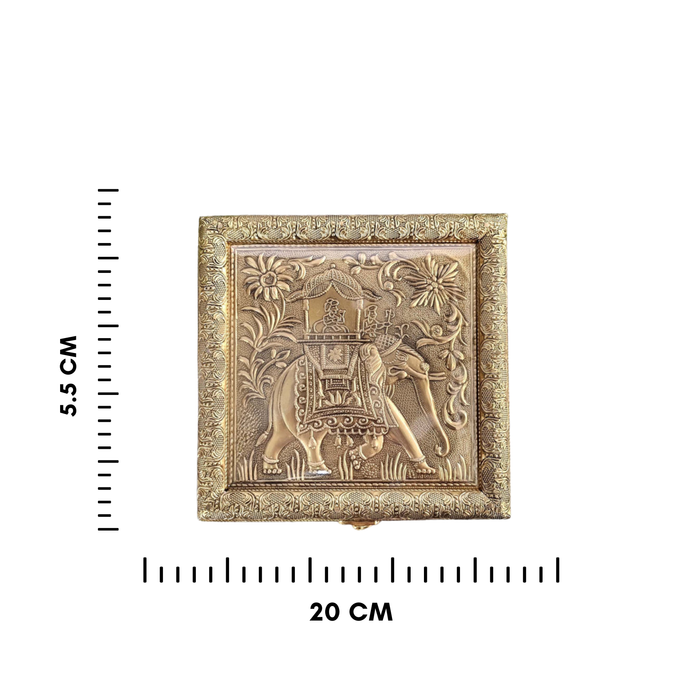 Traditional Golden Dry Fruit Box with Elephant and Floral Design