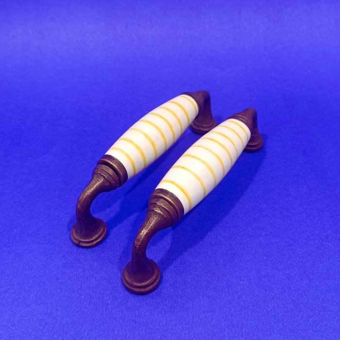 Handcrafted Striped Ceramic Door Handle Set with Antique Metal Finish | Decorative Cabinet & Drawer Pull Handles