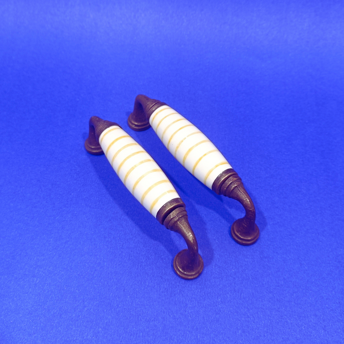 Handcrafted Striped Ceramic Door Handle Set with Antique Metal Finish | Decorative Cabinet & Drawer Pull Handles