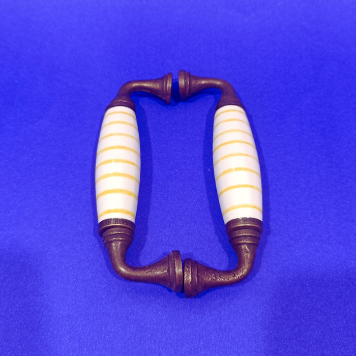 Handcrafted Striped Ceramic Door Handle Set with Antique Metal Finish | Decorative Cabinet & Drawer Pull Handles