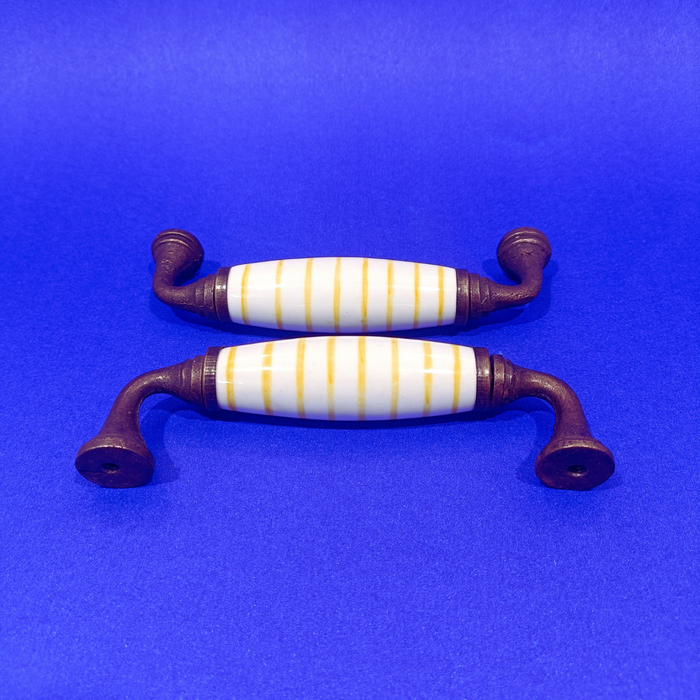 Handcrafted Striped Ceramic Door Handle Set with Antique Metal Finish | Decorative Cabinet & Drawer Pull Handles