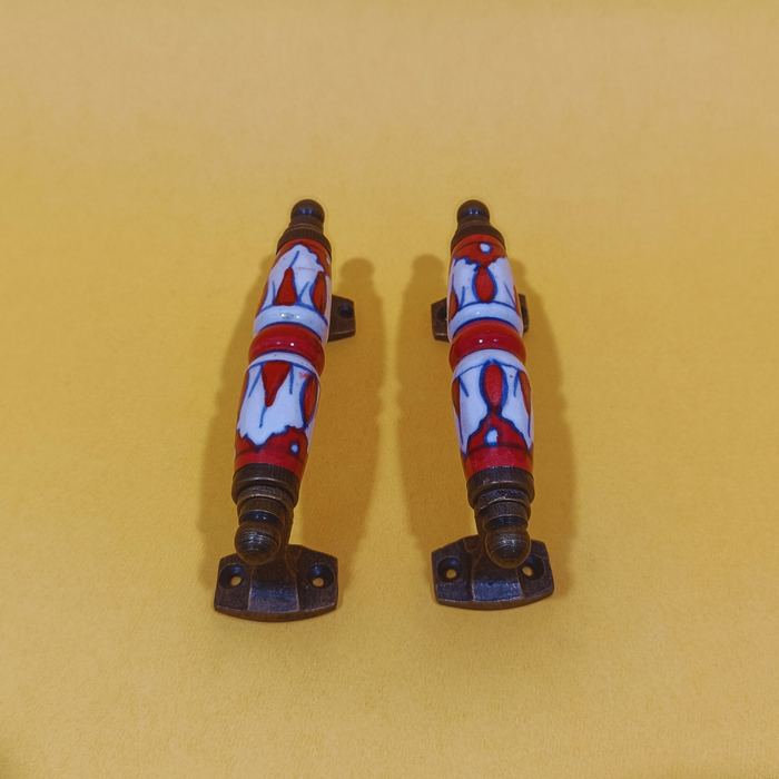 Handcrafted Ceramic Door Handle Set with Antique Metal Finish | Decorative Cabinet & Drawer Pull Handles